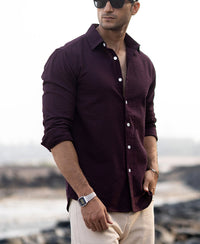 Wine Structured Striped Shirt 100% Cotton