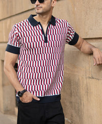 Multicolour Jacquard Knit Polo T-Shirt 100% Cotton
