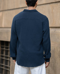 Navy Crinkled Shirt With Pockets 100% Cotton