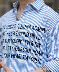 Blue Seersucker Printed Shirt 100% Cotton
