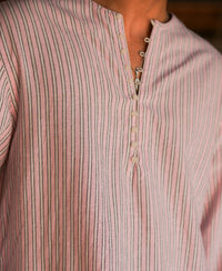 Pastel Pink Linen Blend Stripe Kurta Shirt