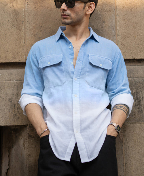 Blue Double Pocket Ombre Shirt 100% Cotton
