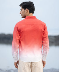 Coral Red Ombre Print Shirt 100% Cotton