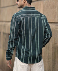 Dark Green Stripped Button Down Shirt 100% Cotton