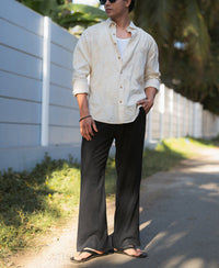 Natural Linen Blend Embroidered Shirt