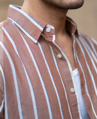 Brown Structured Striped Shirt 100% Cotton