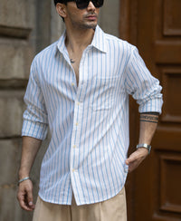 Blue Stripe Linen Blend Shirt