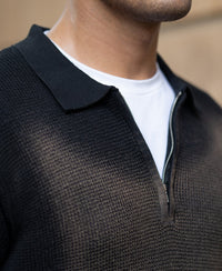 Black Sprayed Zipper Neck T-Shirt 100% Cotton