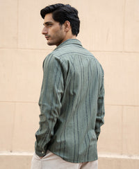 Olive Boucle Stripe Shirt 100% Cotton