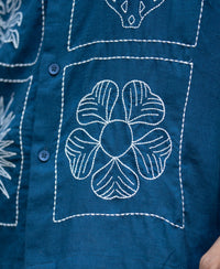 Blue Linen Blend Embroidery Shirt