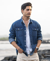 Dark Blue Washed Denim Full Sleeves Shirt 100% Cotton