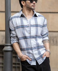 Grey Structured Checked Shirt 100% Cotton