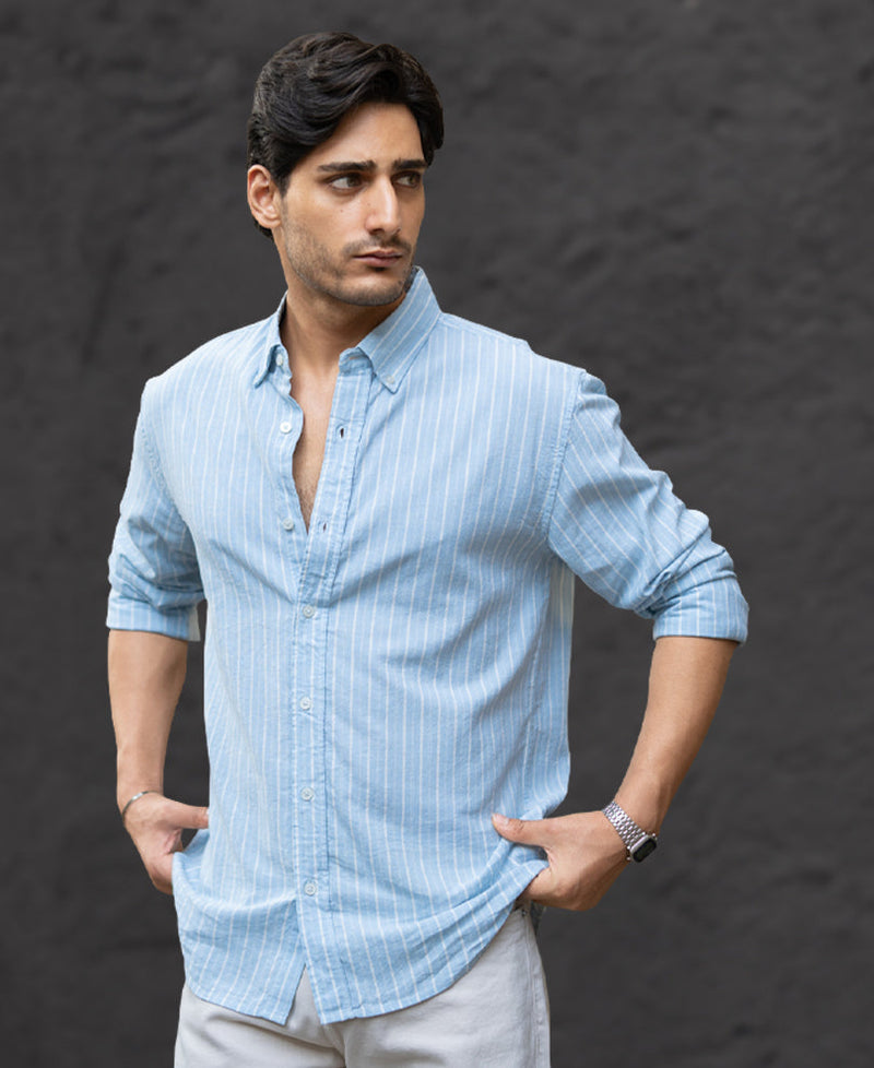 Light Blue Linen Stripe Shirt