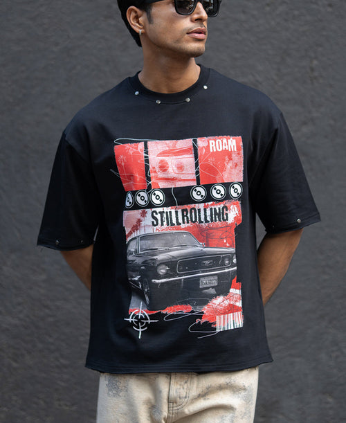 Black Graphic Stud T-Shirt 100% Cotton