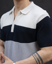 Grey & Navy Knit Stripe T-Shirt 100% Cotton