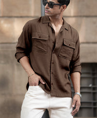 Brown Linen Double Pocket Shirt