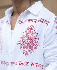 White Kalakar Print Shirt 100% Cotton