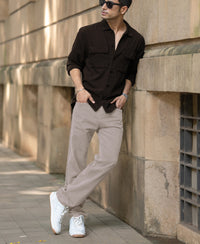 Dark Brown Double Pockets Denim Overshirt 100% Cotton