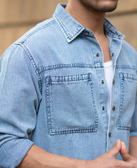 Blue Double Pocket Denim Shirt 100% Cotton