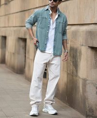 Mid Blue Washed Denim Shirt 100% Cotton