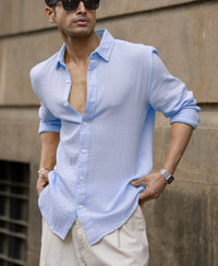 Light Blue Crinkled Shirt 100% Cotton