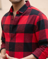 Bright Red Flannel Checks Shirt 100% Cotton