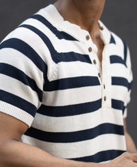 Navy Striped Raglan T-Shirt 100% Cotton