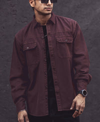 Dark Brown Denim Shacket Full Sleeves Shirt 100% Cotton