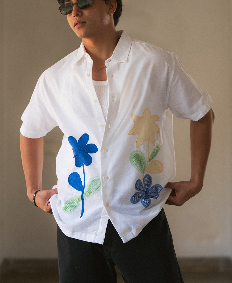 White Floral Embroidery Shirt