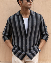 Black Structured Striped Shirt 100% Cotton