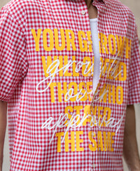 Red Micro Checks Printed Boxy Shirt 100% Cotton