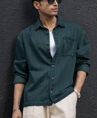 Dark Green Over Dyed Denim Shirt 100% Cotton