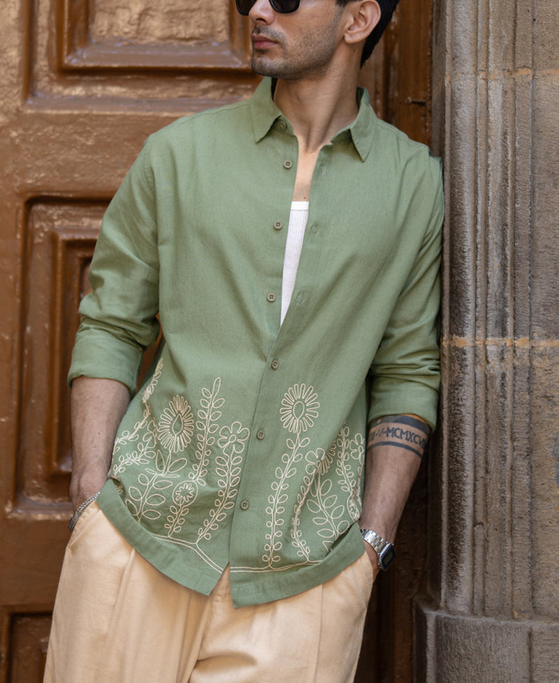 Green Embroidered Lightweight Shirt