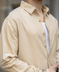 Beige Linen Blend Embroidered Shirt
