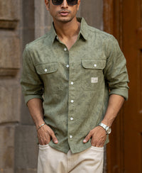 Green Printed Structure Shirt 100% Cotton