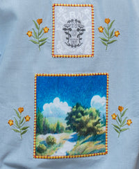 Blue Linen Blend Embroidered Shirt