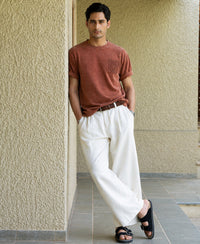 Brown Washed Crochet Patch T-Shirt