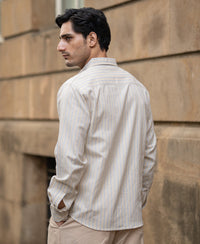 Blue & Beige Linen Stripe Shirt