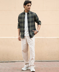 Olive Structured Checks Shirt 100% Cotton