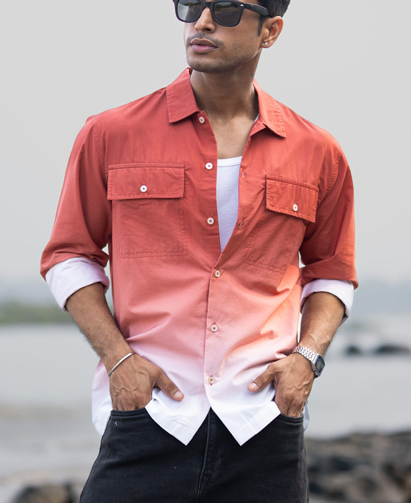 Orange Rust Ombre Pocket Shirt 100% Cotton
