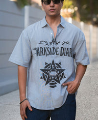 Goth Print Blue Stripe Shirt 100% Cotton