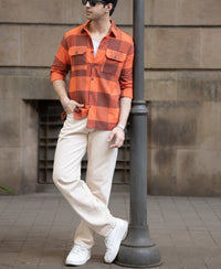 Rust Orange Checks Shirt 100% Cotton