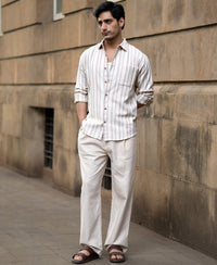 Cream Structured Stripe Shirt 100% Cotton