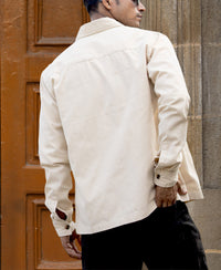 Light Beige Structured Zipper Overshirt 100% Cotton