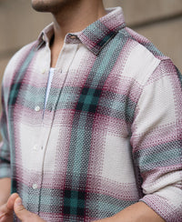 Green & Off-White Structured Checks Shirt