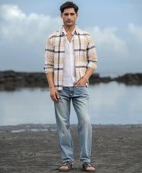 Beige Checks Zipper Shirt