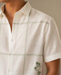Off-White Floral Embroidery Shirt 100% Cotton