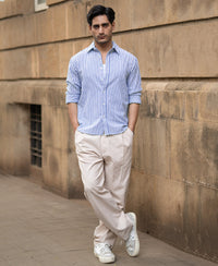 Blue Lightweight Regular Fit Stripe Shirt