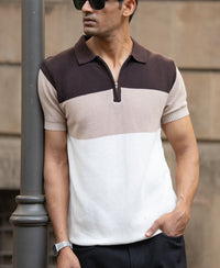 Beige & Brown Knit Stripe T-Shirt 100% Cotton