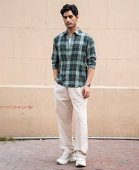 Olive Lightweight Checks Shirt 100% Cotton